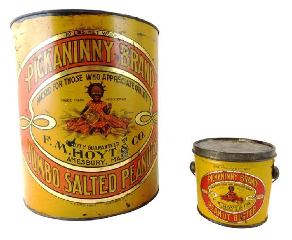 Appraisal: BLACK AMERICANA Two Pickaninny Brand Peanut product tins c F