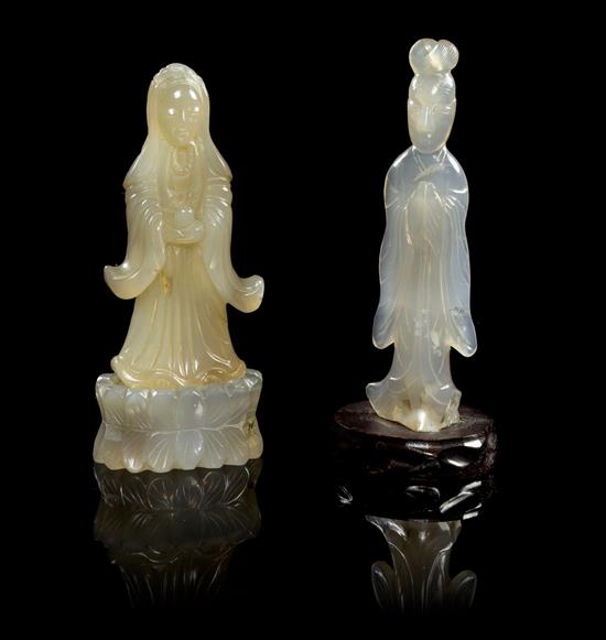 Appraisal: Sale Lot Two Agate Figures of Female Immortals the first