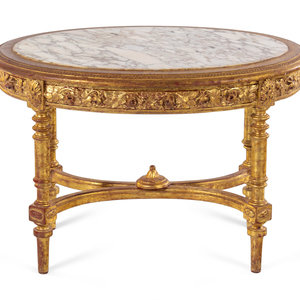 Appraisal: A Louis XVI Style Carved Giltwood Marble-Top Low Table th