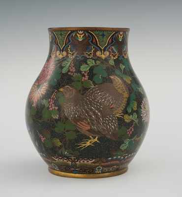 Appraisal: A Goldstone Cloisonne Partridge Vase Second Period Bulbous rounded vase