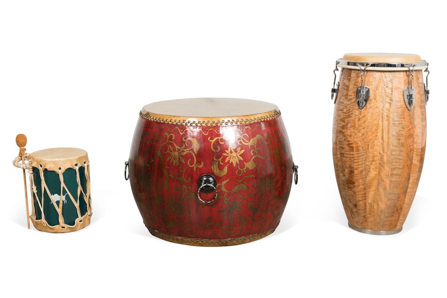 Appraisal: GROUP OF THREE VARIOUS DRUMS Group of three various drums