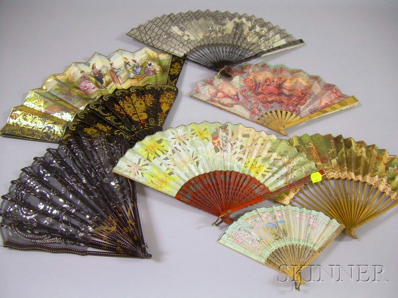 Appraisal: Seven Lady's Fans one of tortoiseshell and netting and six