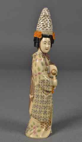 Appraisal: Chinese Carved Ivory Polychrome BeautyFinely carved and painted to depict