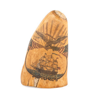 Appraisal: A Scrimshaw Tooth with Polychrome Depiction of the USS Pennsylvania