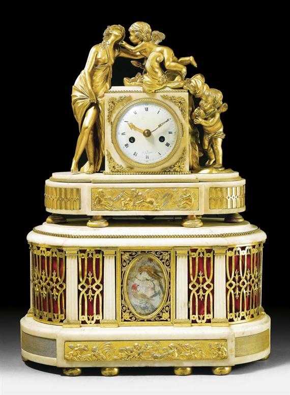 Appraisal: MUSICAL AUTOMATON CLOCK LA MUSE ET LES AMOURS Directoire the