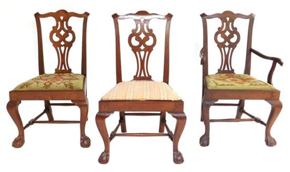 Appraisal: Three early New England chairs th C cherry with prominent