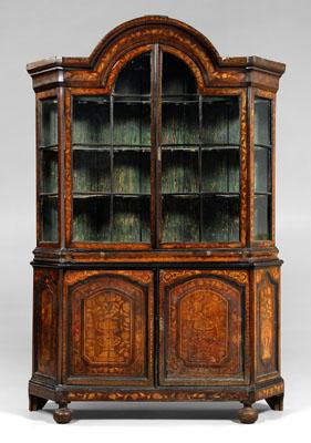 Appraisal: Dutch marquetry inlaid cabinet two-case construction arched top and two