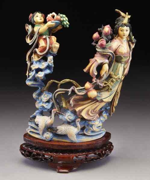 Appraisal: Chinese carved polychrome ivory carving depicting International buyers should note