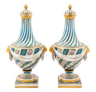 Appraisal: A Pair of Sevres Porcelain Covered Vases Height inches A