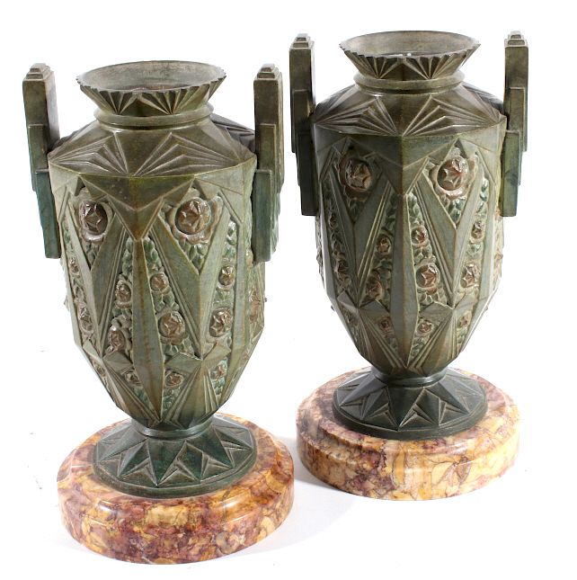 Appraisal: Art Nouveau Bronze Candleholders Late th Century Offered in this