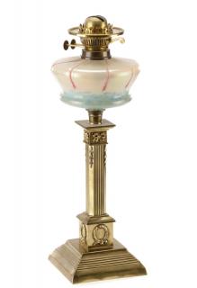 Appraisal: Neoclassical Style Brass Art Glass Oil Lamp English first half