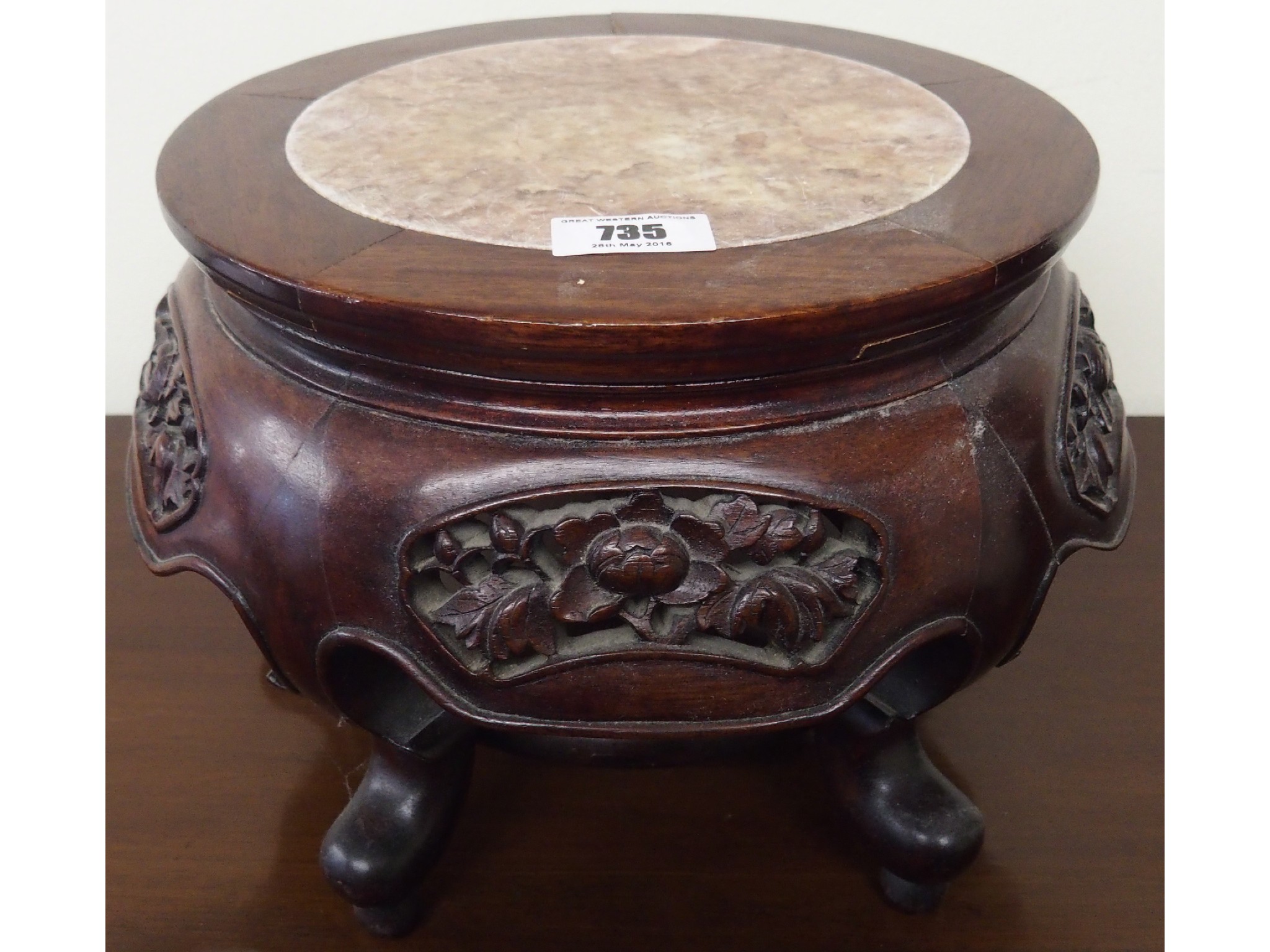 Appraisal: A Chinese hardwood plant pedestal with marble top