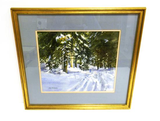 Appraisal: Jean McQuillan American th C watercolor depicting pine trees banked