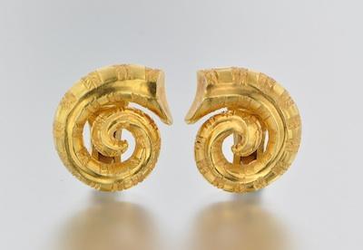 Appraisal: A Pair of Greek k Gold Earclips by Ilias LalaoUnis