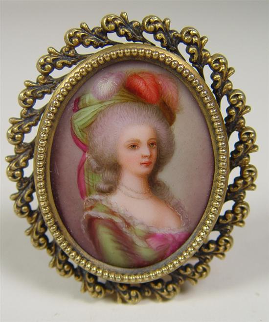 Appraisal: Miniature Portrait on Porcelain Hand painted portrait of Gwenivere on