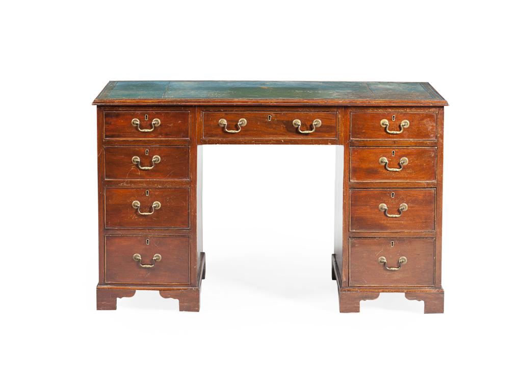 Appraisal: GEORGE III STYLE MAHOGANY PEDESTAL DESK LATE TH CENTURY the