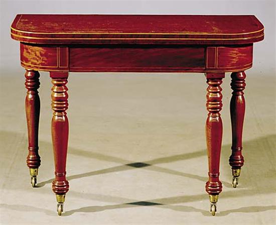 Appraisal: English inlaid mahogany games table mid th century folding D-shaped