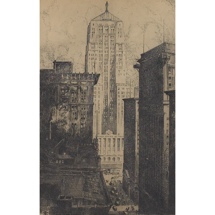 Appraisal: Leon Rene Pescheret American - ''Wrigley Building '' and ''Board