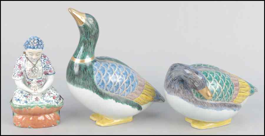 Appraisal: TWO KUTANI SATSUMA PORCELAIN DUCKS Together with a painted porcelain