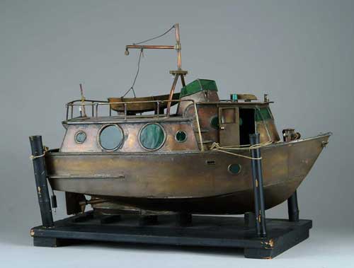 Appraisal: COPPER BOAT MODEL The handmade model of a cabin cruiser