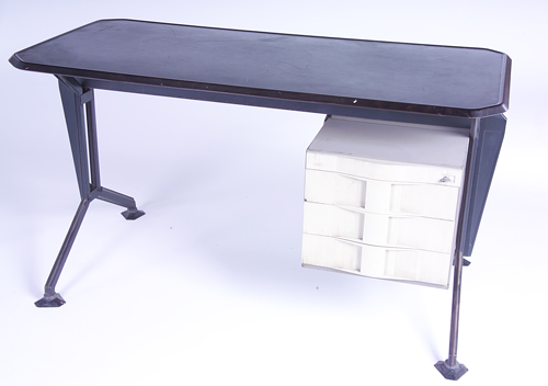 Appraisal: OSVALDO BORSANI TECHNO Single-pedestal desk with clip-corner top and bank