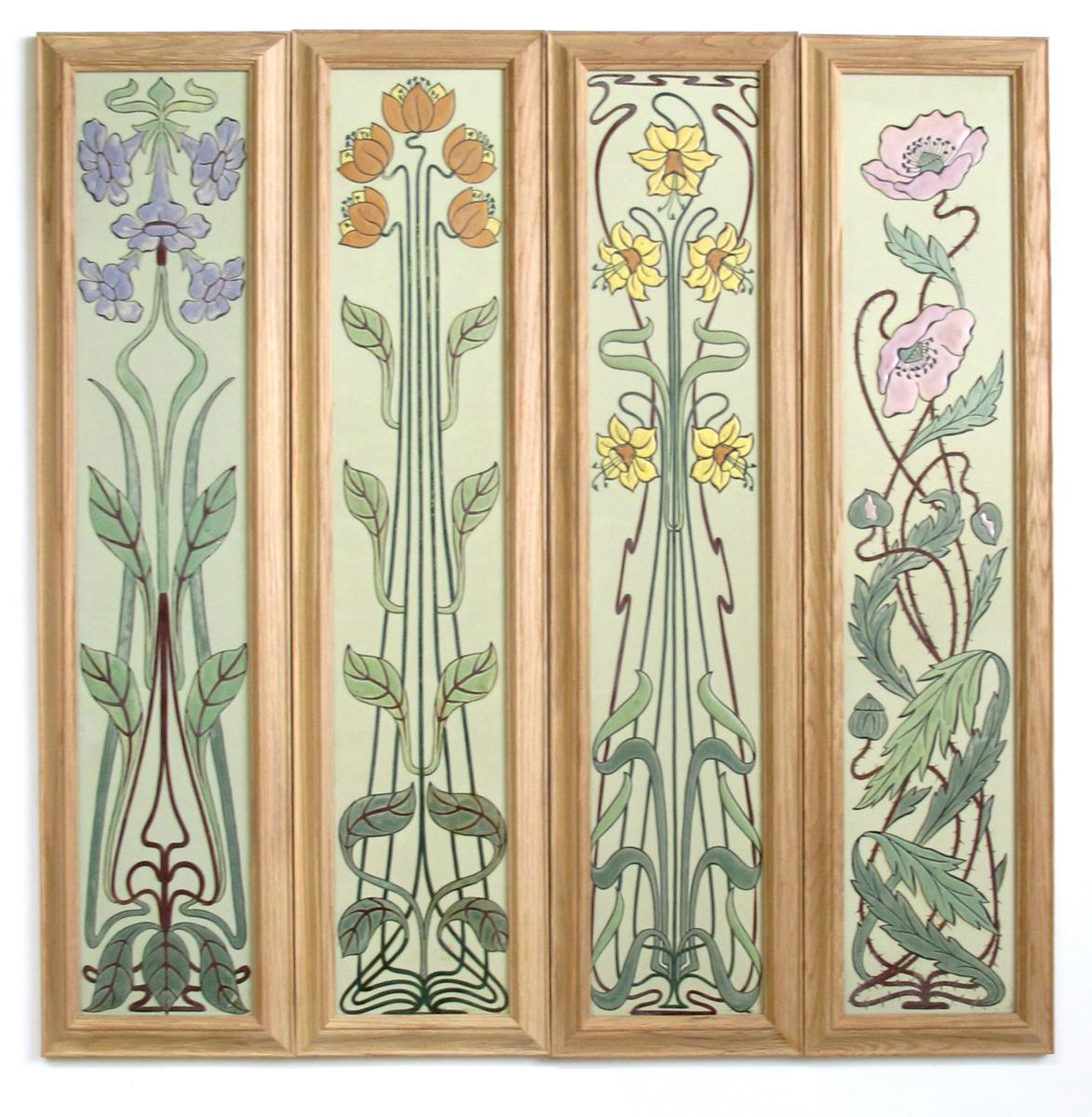 Appraisal: A set of four painted glass panels