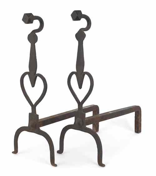 Appraisal: Rare pair of New England wrought iron andirons ca with