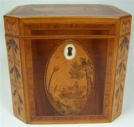 Appraisal: A George III harewood and marquetry tea caddy of cube