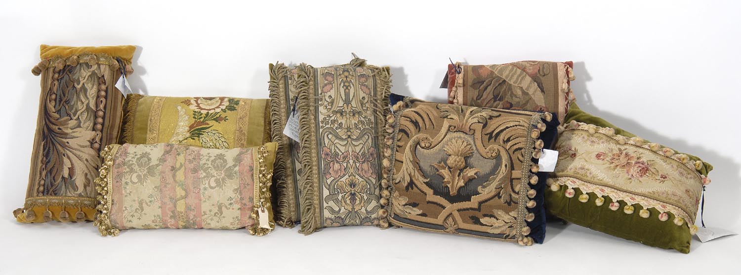 Appraisal: EIGHT DESIGNER PILLOWS made mostly of tapestries ConditionGood