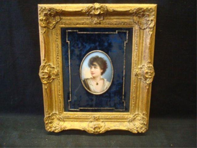 Appraisal: KPM Style Porcelain Plaque of Pretty Girl On blue velvet