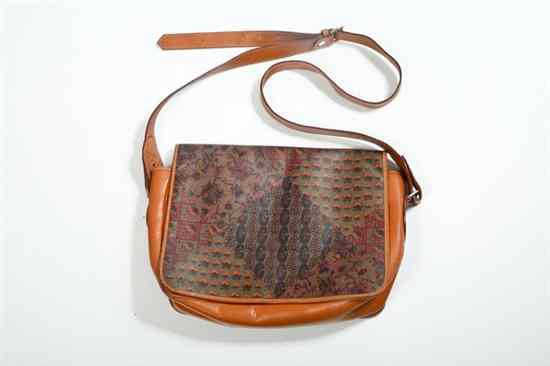 Appraisal: ESCADA LEATHER AND PRINTED CANVAS HANDBAG s- s Beige leather