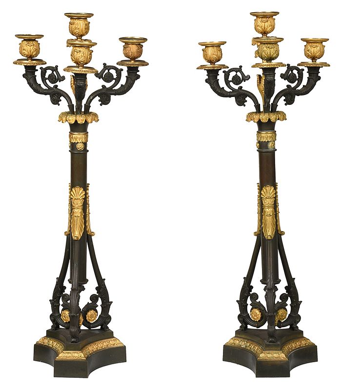 Appraisal: Pair Louis Philippe Bronze Three Arm Candelabra French th century