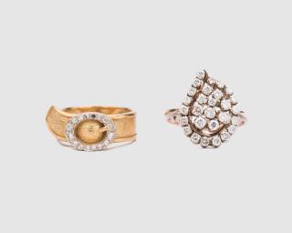 Appraisal: Two Yellow Gold and Diamond Rings Two Yellow Gold and