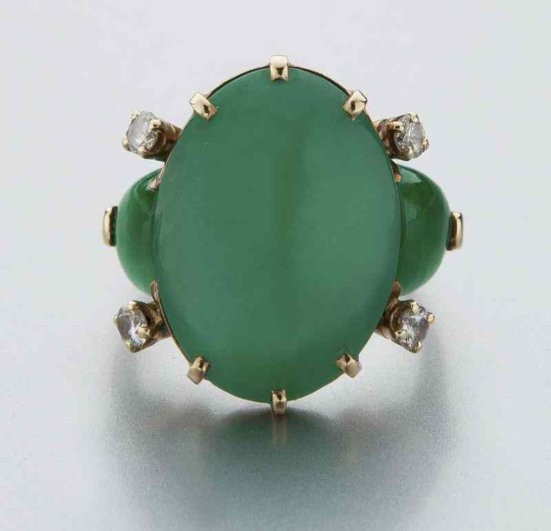 Appraisal: K gold diamond and natural jadeite GIA ring K gold