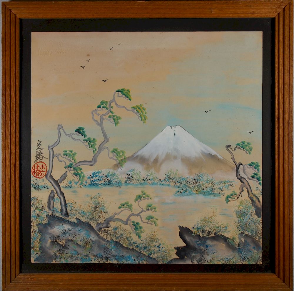 Appraisal: Japanese School Mixed Media of Mt Fuji Japanese School Mixed