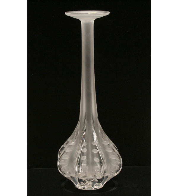 Appraisal: Lalique Claude frosted art glass vase the tall slender neck