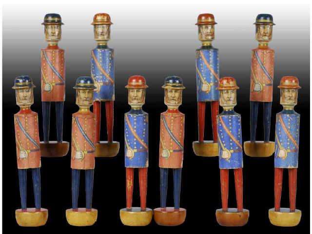 Appraisal: Wood Guards Skittle Set Description Five red and five blue