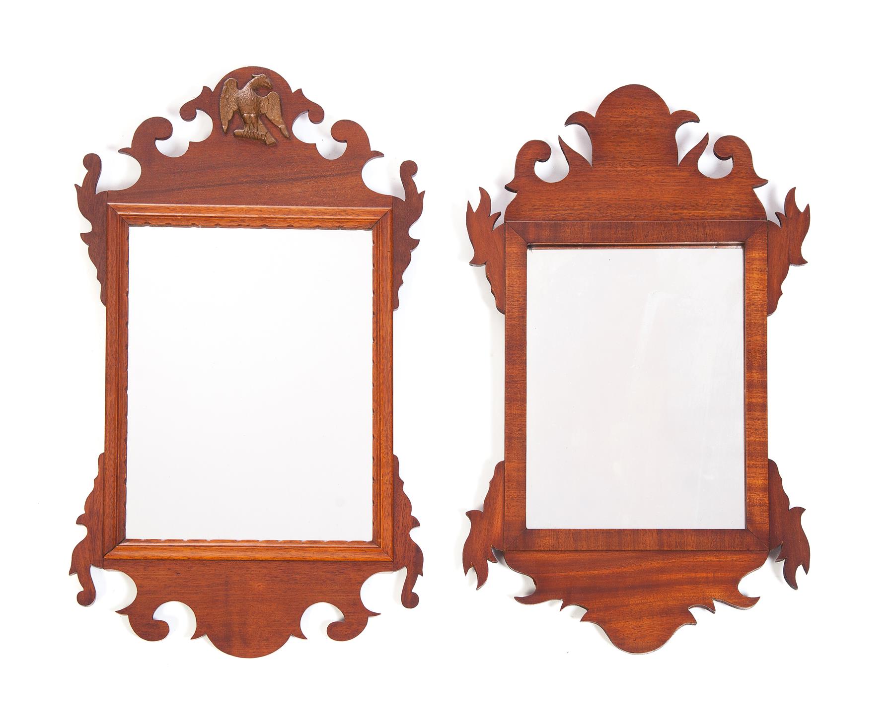 Appraisal: TWO CHIPPENDALE MIRRORS American ca mahogany Scroll cut with simple