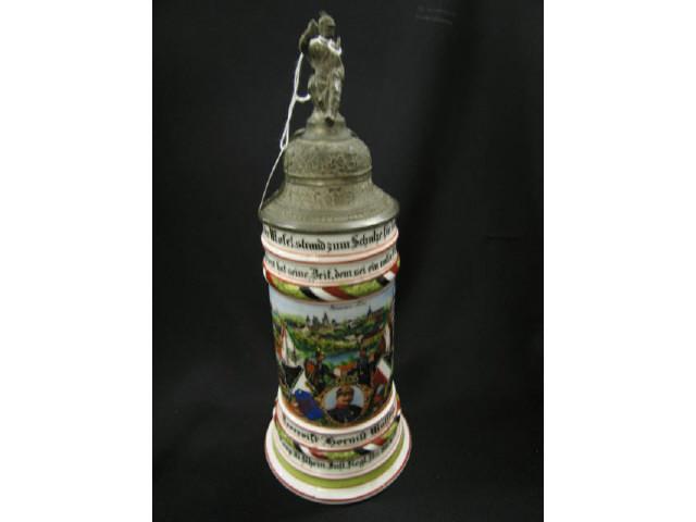 Appraisal: German Regimental Lithopane Porcelain Stein company Infantry Reservist liter figural