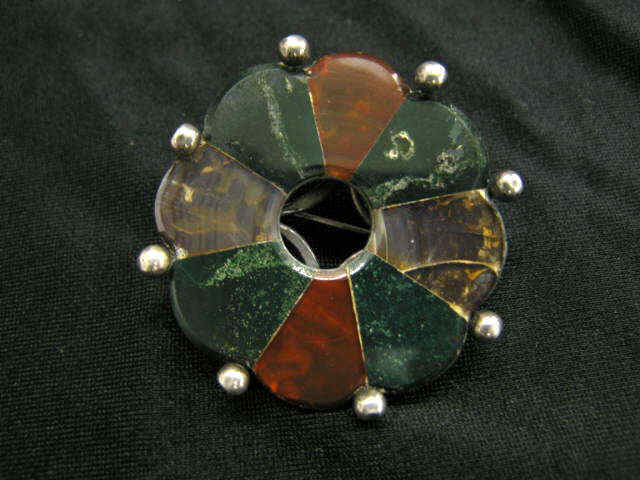 Appraisal: Scottish Agate Brooch multi-color th century sterling hallmarks