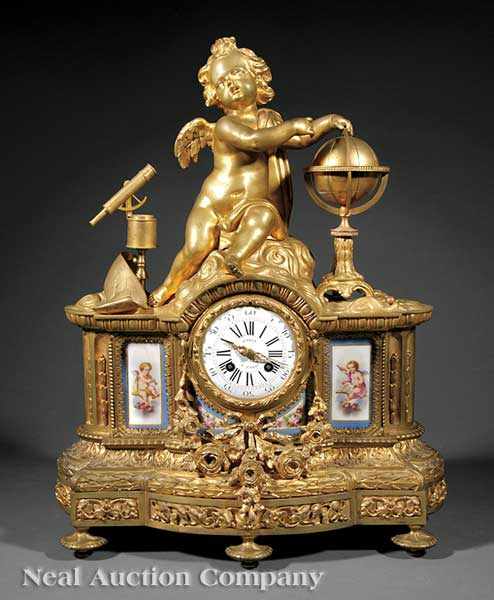 Appraisal: A Good French Bronze Dor Figural Mantel Clock mid- th