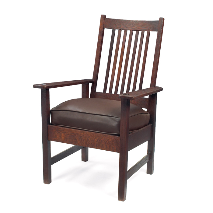 Appraisal: Stickley Brothers armchair high-back form with seven vertical spindles over