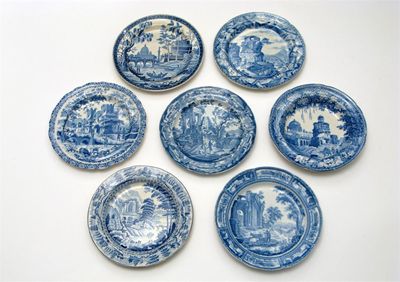 Appraisal: Seven blue and white plates or dishes four printed with