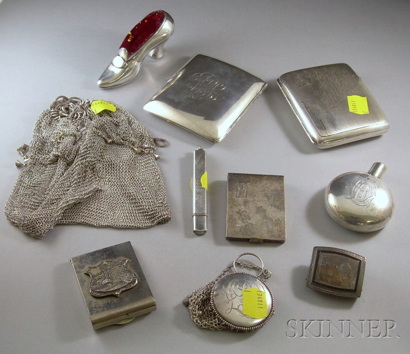 Appraisal: Small Group of Mostly Sterling Silver Articles including two cigarette