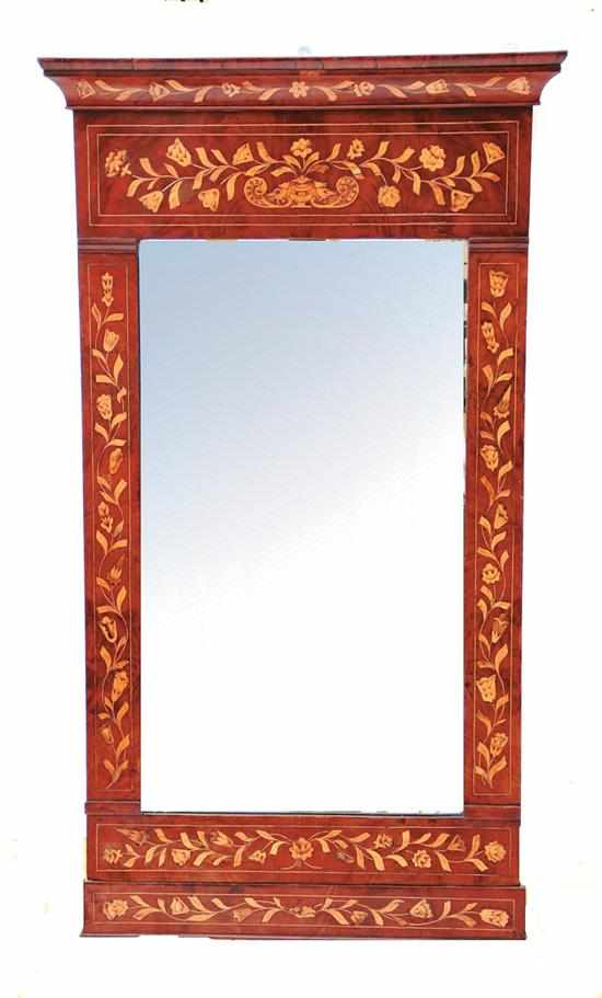 Appraisal: Dutch marquetry inlaid mahogany mirror th century inlaid molded cornice