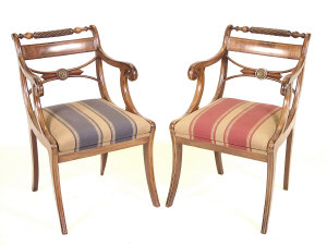 Appraisal: A pair of Regency mahogany open armchairs circa with rope