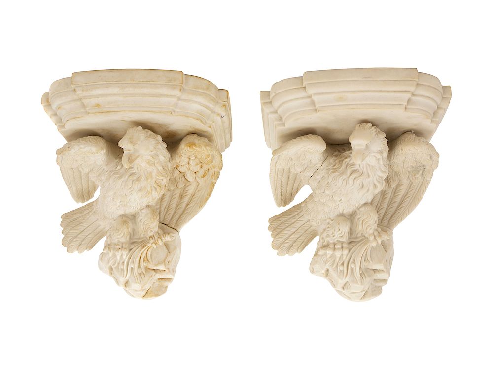 Appraisal: A Pair of Parianware Eagle-Form Wall Brackets A Pair of