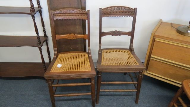 Appraisal: Pair of Antique Side Chairs cane seats carved backs