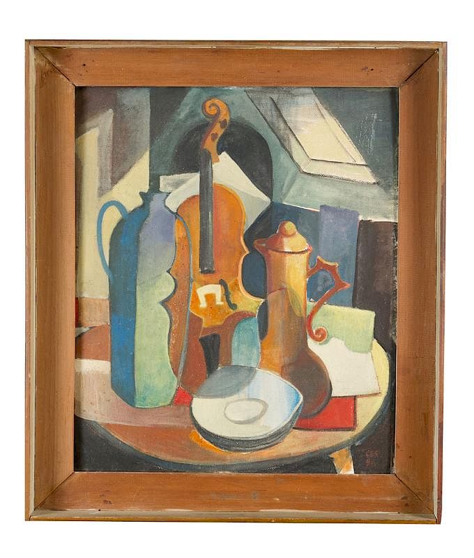 Appraisal: Cubistic Artist around Cubistic Artist around Stillife with guitar and