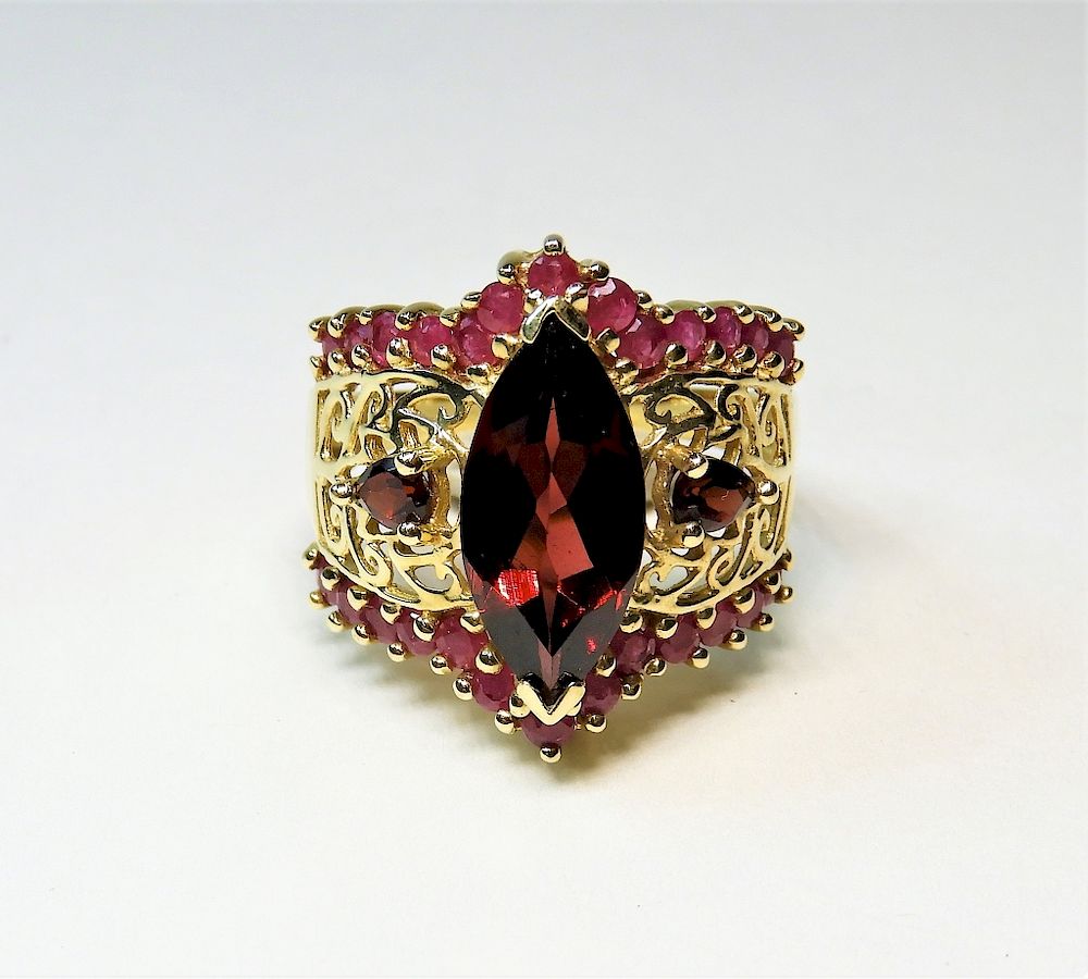 Appraisal: K Yellow Gold Marquis Garnet Ruby Ring China th Century